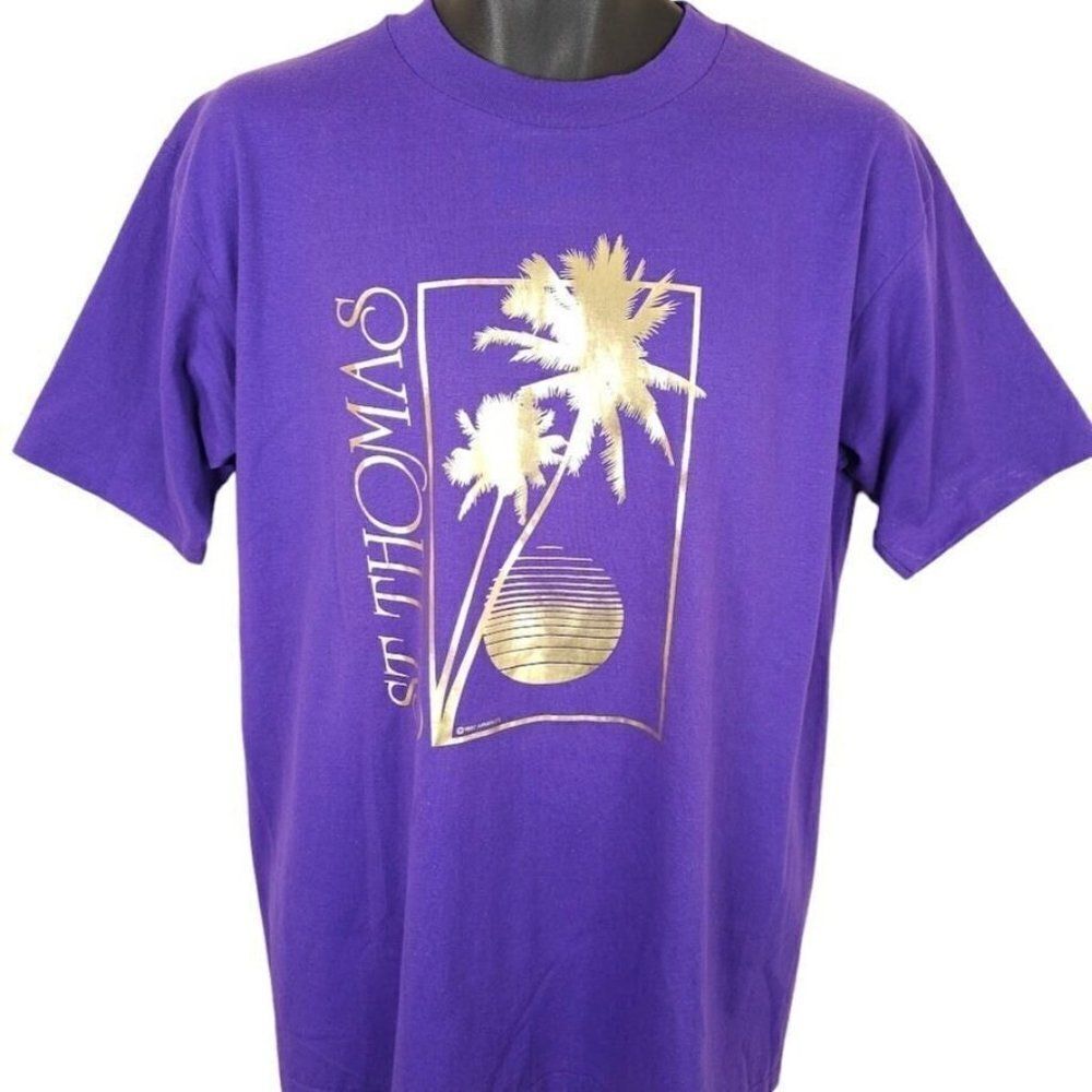 Vintage St Thomas T Shirt Mens Size Large Purple 80s Destination Tee Made In USA - Picture 1 of 7